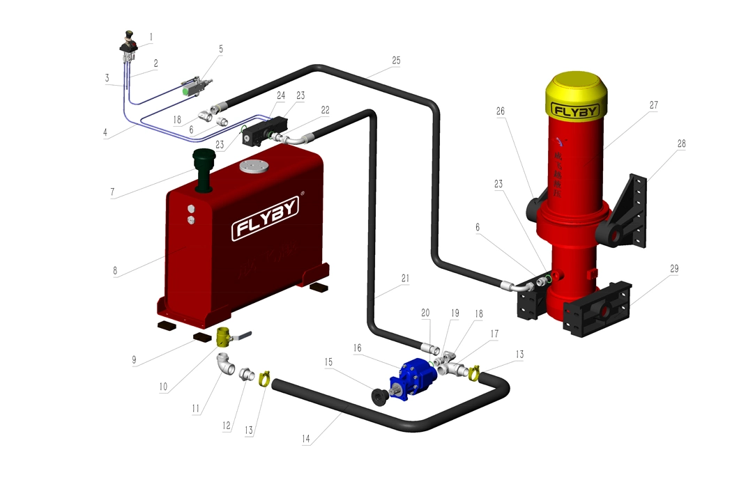 Dump Truck and Tipper Truck and Trailer Components of a Hydraulic Pneumatic Linear Actuator